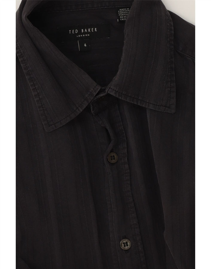 TED BAKER Herrenhemd, Größe 4, groß, schwarzer Nadelstreifen