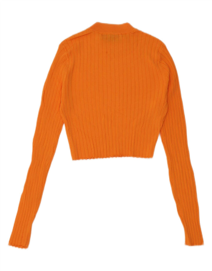 Zara Damen Crop Top Langarm UK 8 Small Orange