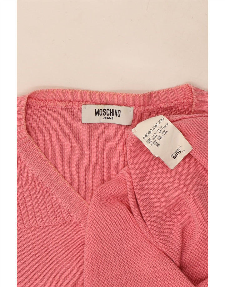 MOSCHINO Herren-Pullover mit V-Ausschnitt, Größe S, rosa Baumwolle