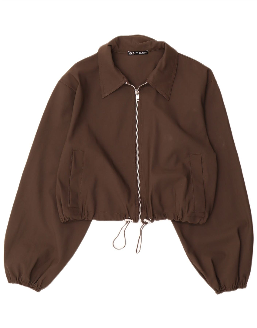 Zara Damen Crop Bomberjacke UK 10 Small Braunes Polyamid