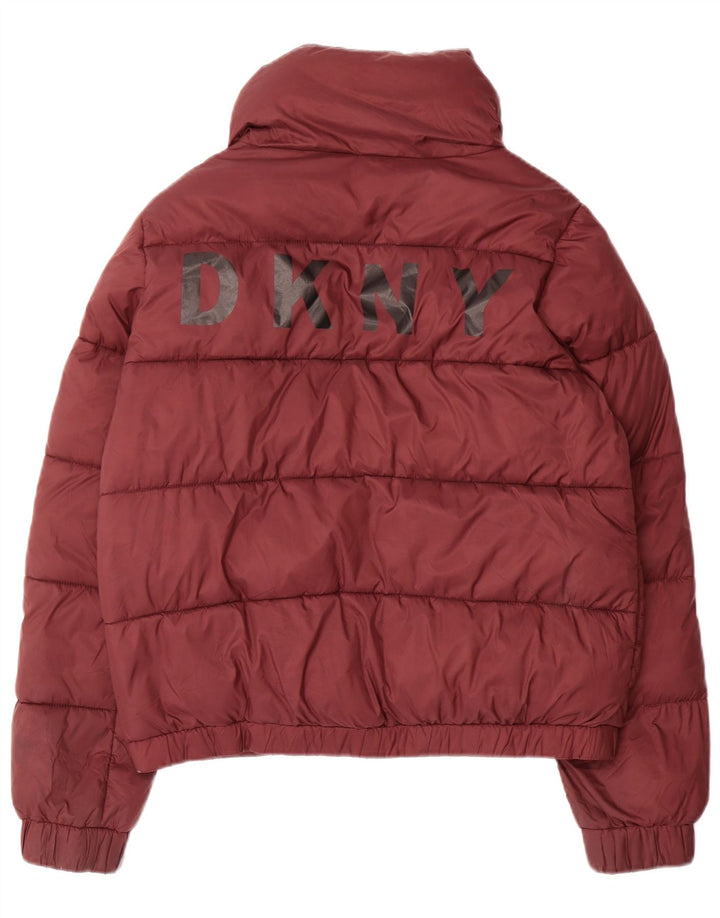 Dkny Womens Graphic Wattierte Jacke UK 14 Medium Maroon Polyester