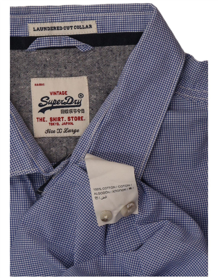 SUPERDRY Herrenhemd XL aus blauer Gingham-Baumwolle