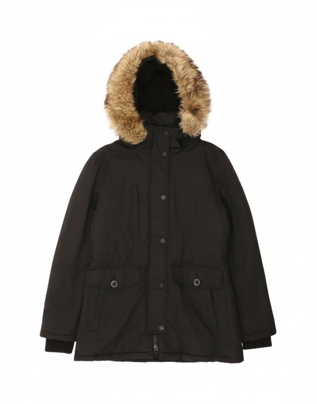 Superdry Damen-Parka mit Kapuze, UK 12, Mittelschwarzes Nylon