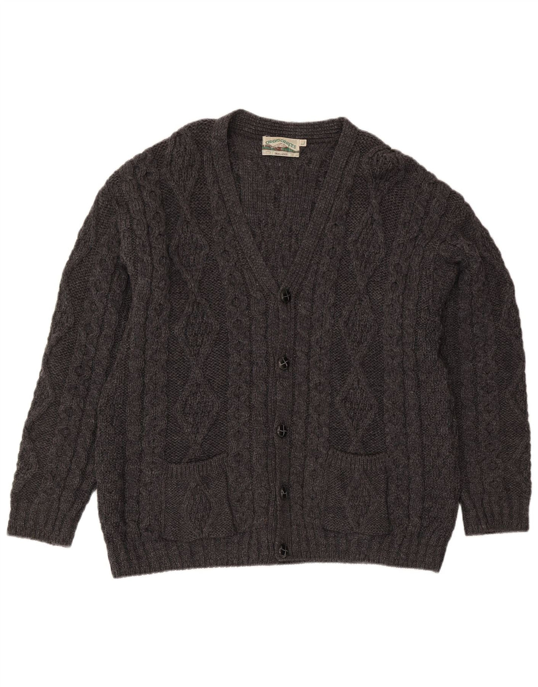Aran Crafts Herren-Strickjacke, groß, graue Wolle