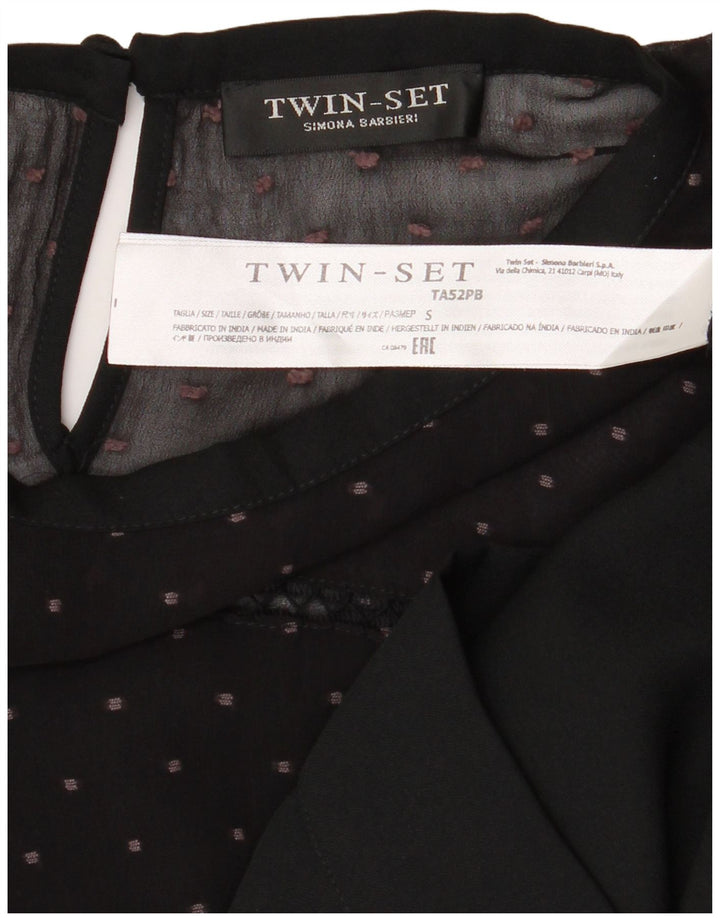 Simona Barbieri Damen Twin-Set-Blusenoberteil UK 10 Small Schwarz gepunktet