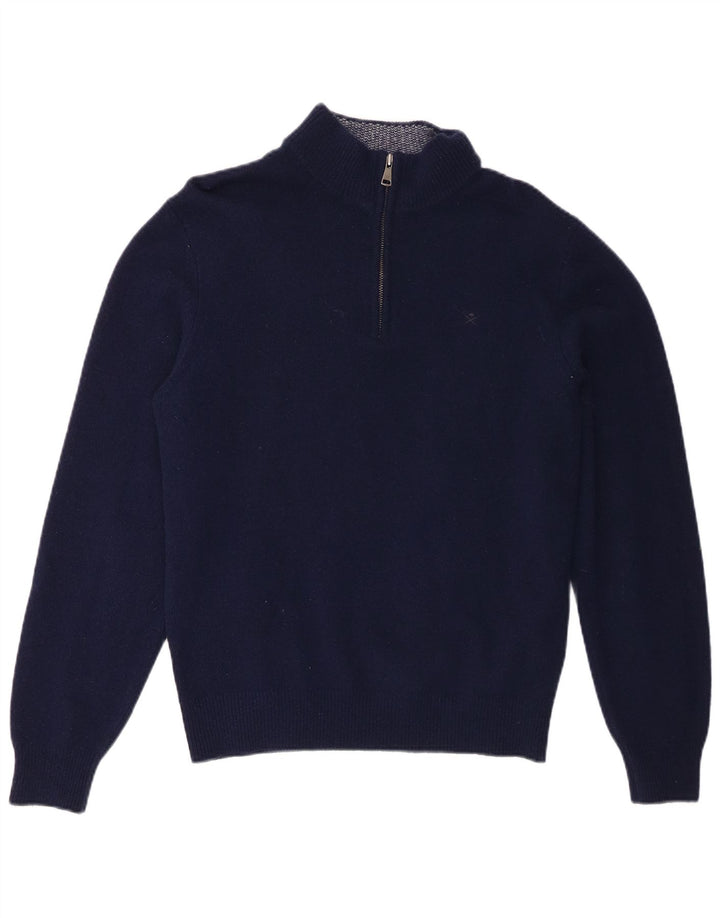 Hackett Herren-Pullover mit Reißverschluss am Hals, mittlere marineblaue Lammwolle