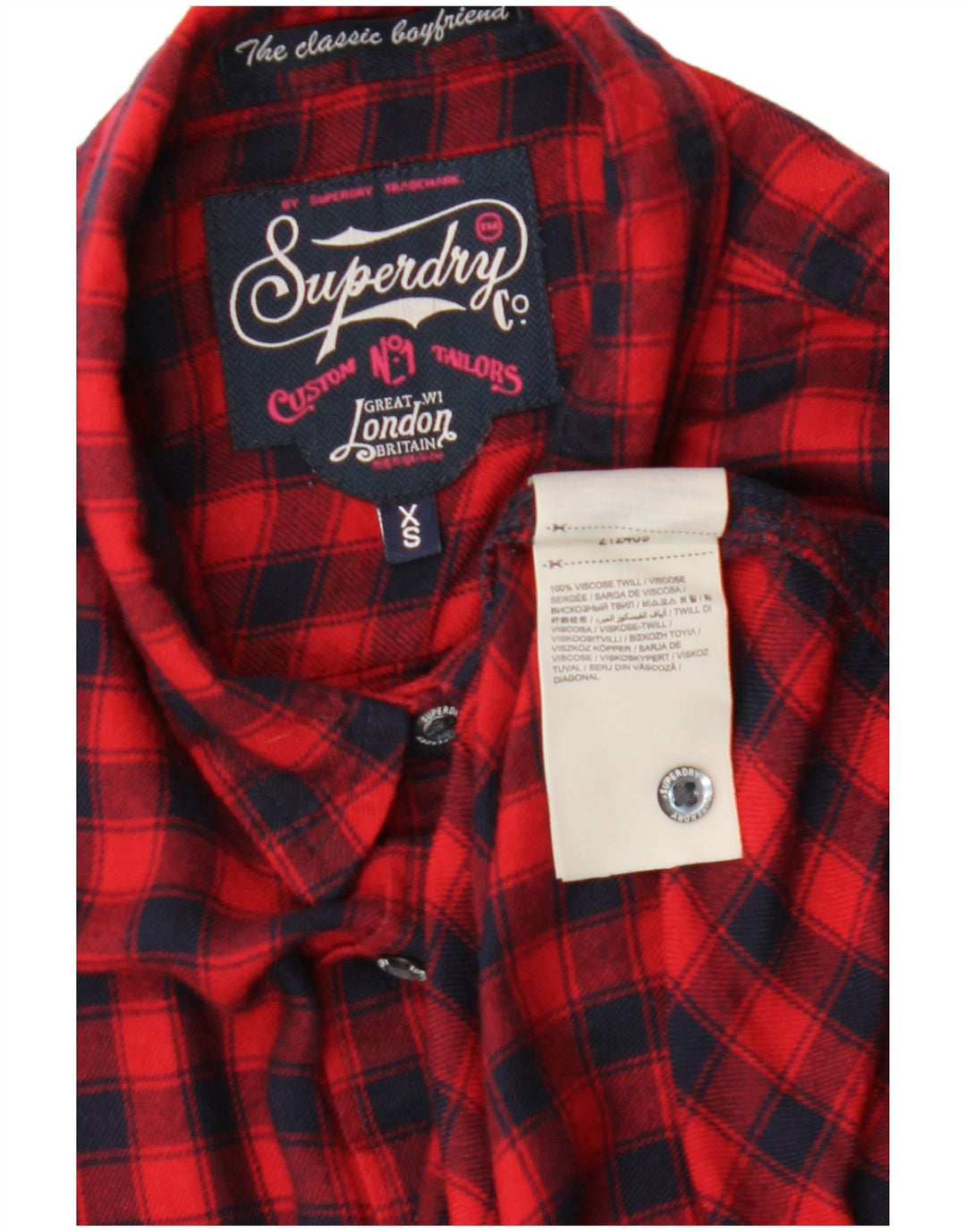 SUPERDRY Damen Flanellhemd UK 6 XS Rot karierte Viskose