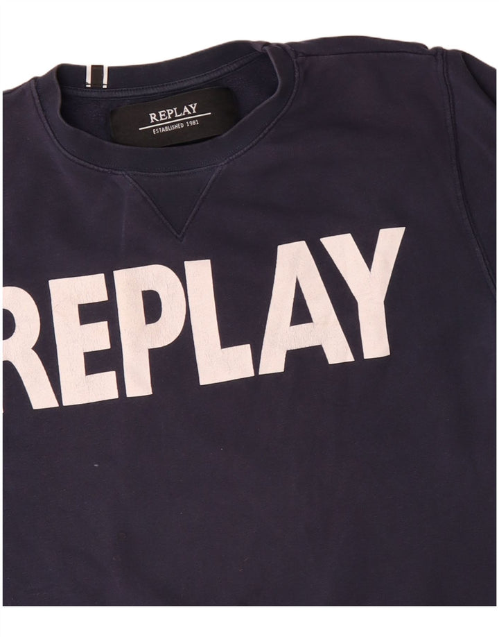Replay Herren-Sweatshirt mit grafischem Print, mittelmarineblaue Baumwolle