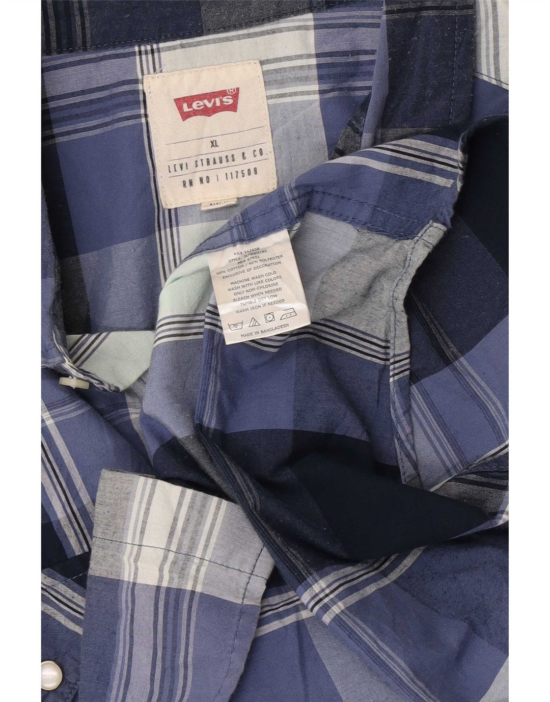 Levi's Herren-Kurzarmhemd XL, blau kariert, Baumwolle