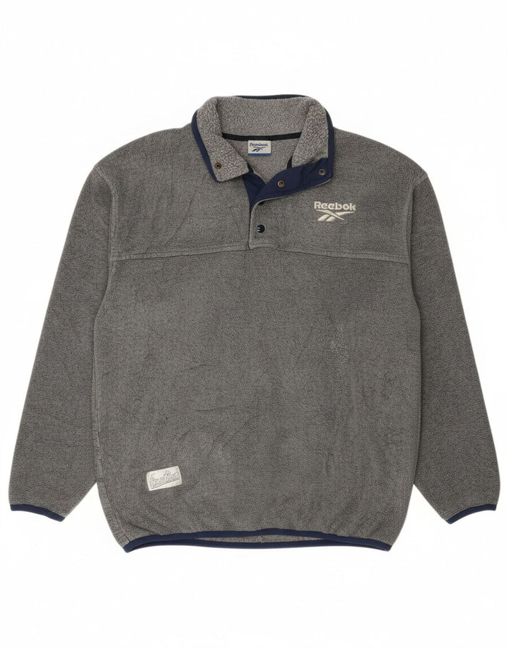 REEBOK Mens Button Neck Fleece Jumper XL Grey