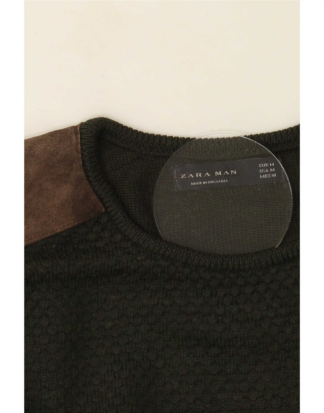 Zara Herren-Pullover mit Rundhalsausschnitt, Mittelgrün, Farbblock