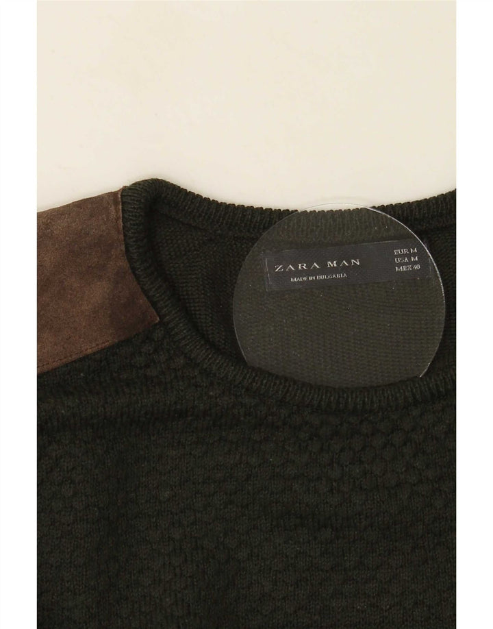 Zara Herren-Pullover mit Rundhalsausschnitt, Mittelgrün, Farbblock