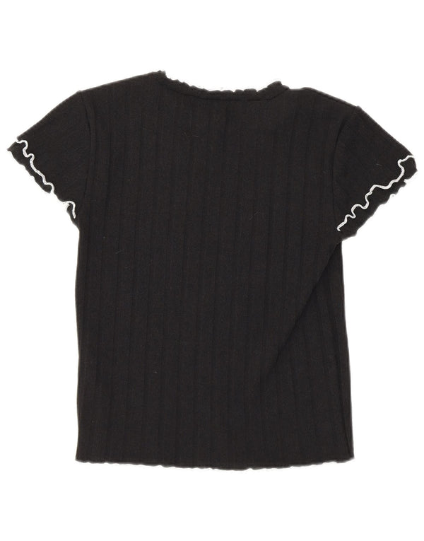 Zara Damen Crop T-Shirt Top UK 12 Medium Schwarz Polyester