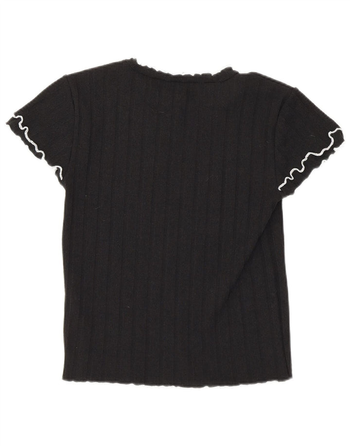 Zara Damen Crop T-Shirt Top UK 12 Medium Schwarz Polyester