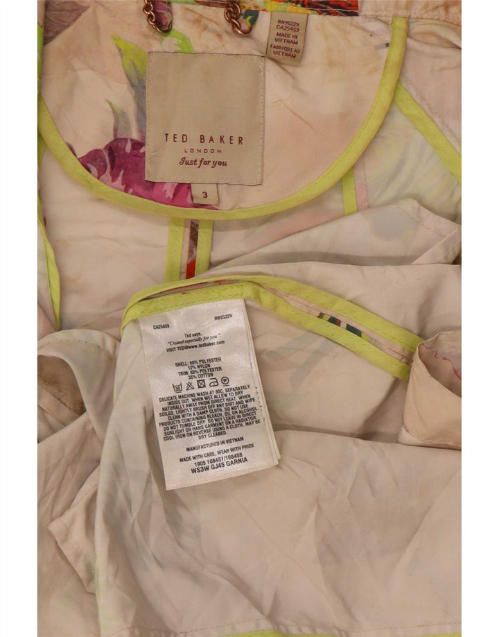 Ted Baker Damen-Regenjacke mit Kapuze, Größe 3, mittel, mehrfarbig, Blumenmuster
