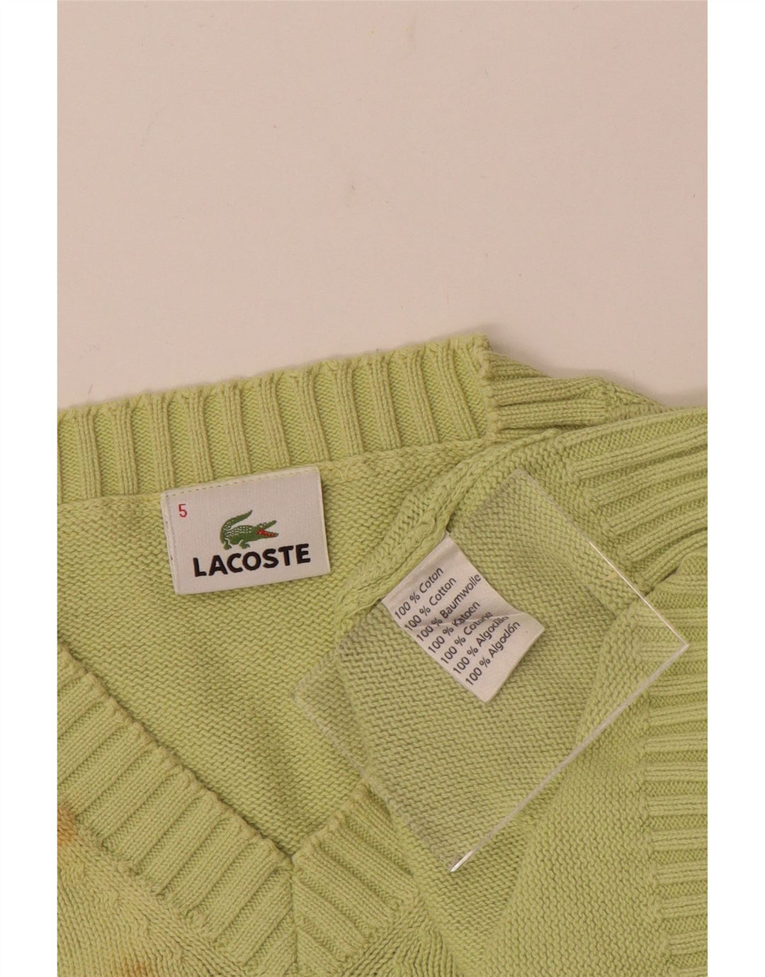 LACOSTE Herren-Pullover mit V-Ausschnitt, Größe 5, große grüne Baumwolle