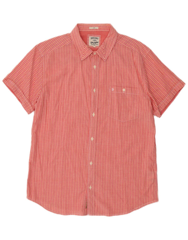 Wrangler Herren Kurzarm-Slim-Fit-Hemd 2XL rosa gestreift aus Baumwolle