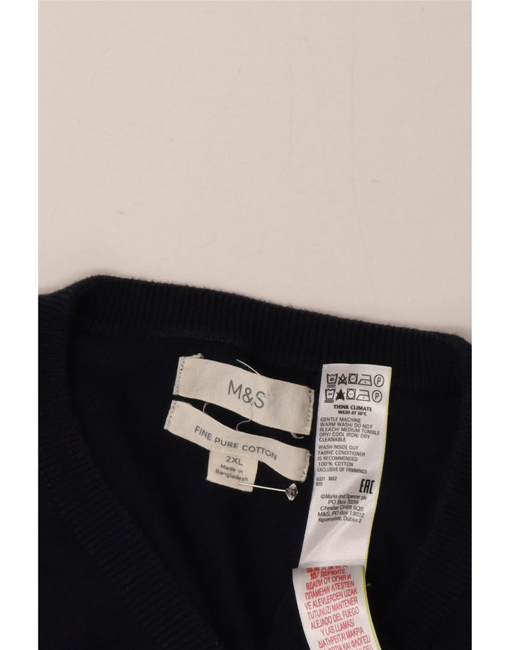 Marks & Spencer Herren-Pullover mit V-Ausschnitt, 2XL, marineblaue Baumwolle