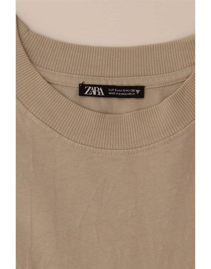 Zara Damen Übergroßes Top Langarm UK 10 Small Beige