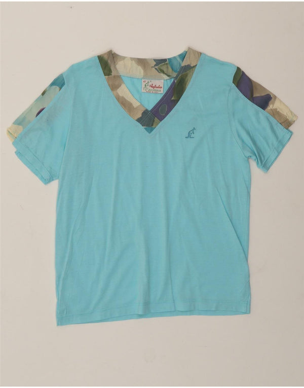 AUSTRALIAN L'ALPINA Damen T-Shirt Top IT 40 Small Blau Colourblock Baumwolle