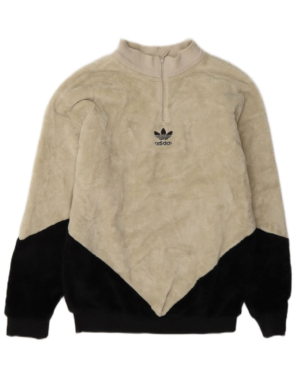 Adidas Damen-Fleecepullover mit Reißverschluss, übergroß, Größe S, Beige, Farbblock