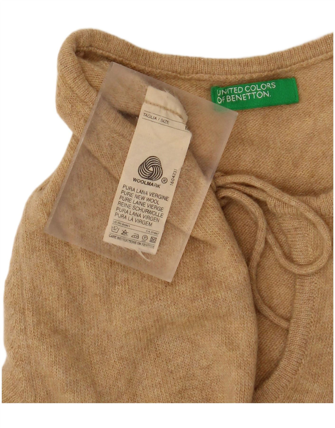 BENETTON Damen-Pullover mit U-Boot-Ausschnitt, UK 12, Mittelbeige, Schurwolle