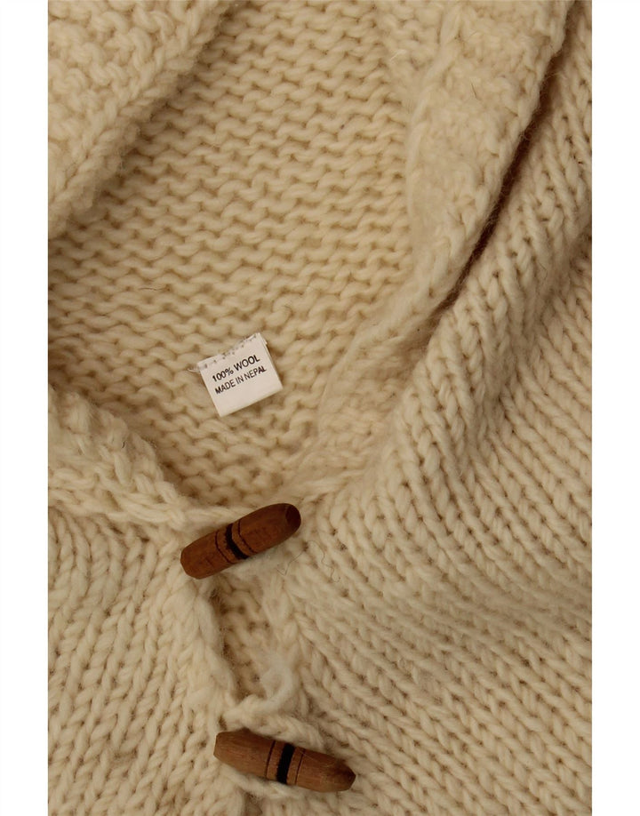 Vintage Damen Poncho-Pullover mit Kapuze, Einheitsgröße, aus weißer Wolle