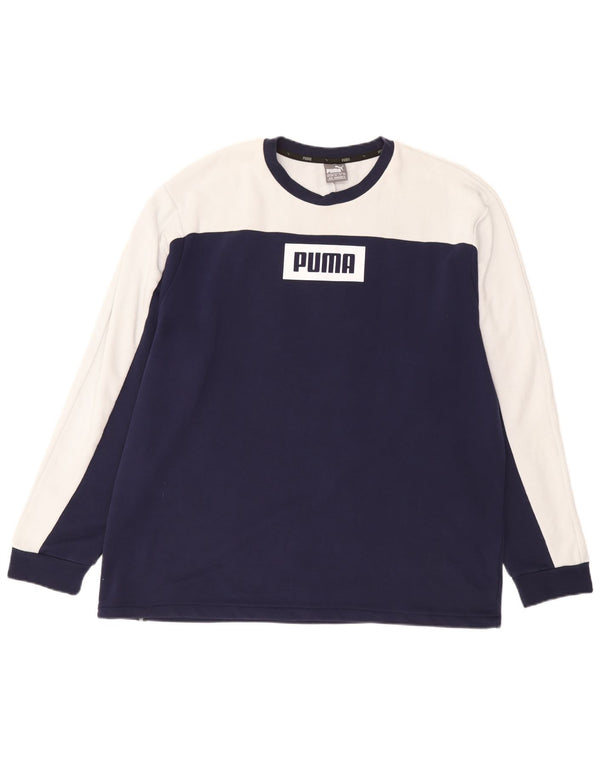 Puma Herren Graphic Top Langarm XL Marineblau Colourblock Baumwolle