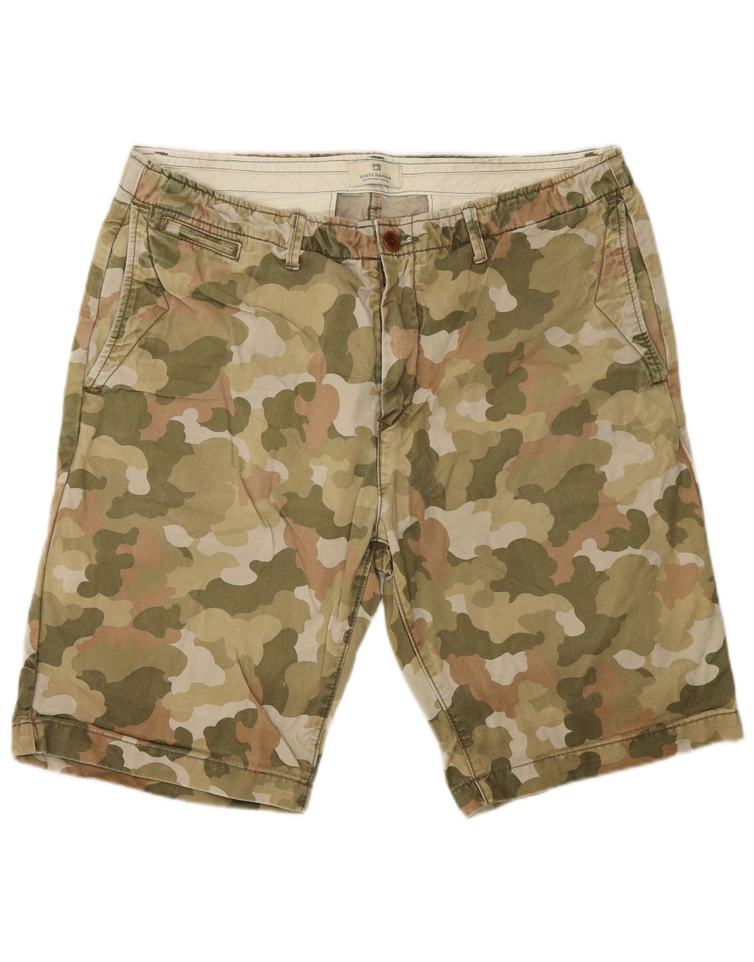 SCOTCH & SODA Herren Chinoshorts W33 Medium Khaki Camouflage Baumwolle