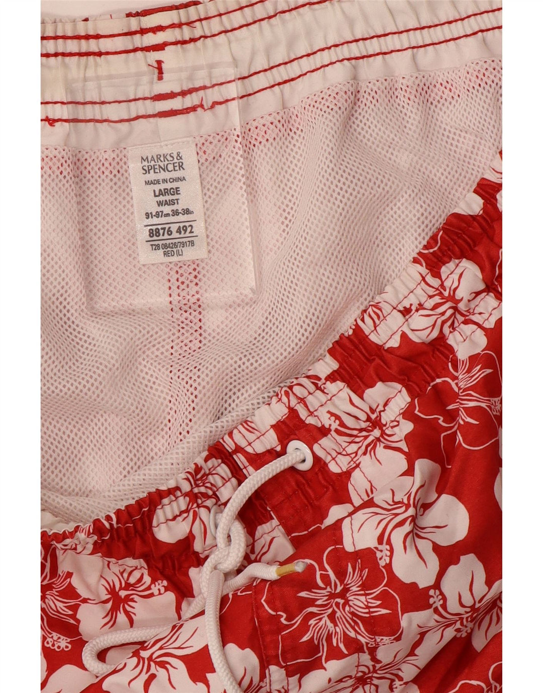 Marks & Spencer Herren-Badeshorts, groß, rotes Blumenmuster, Polyester
