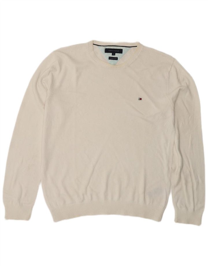 Tommy Hilfiger Herren-Pullover mit Rundhalsausschnitt, mittelweiße Baumwolle