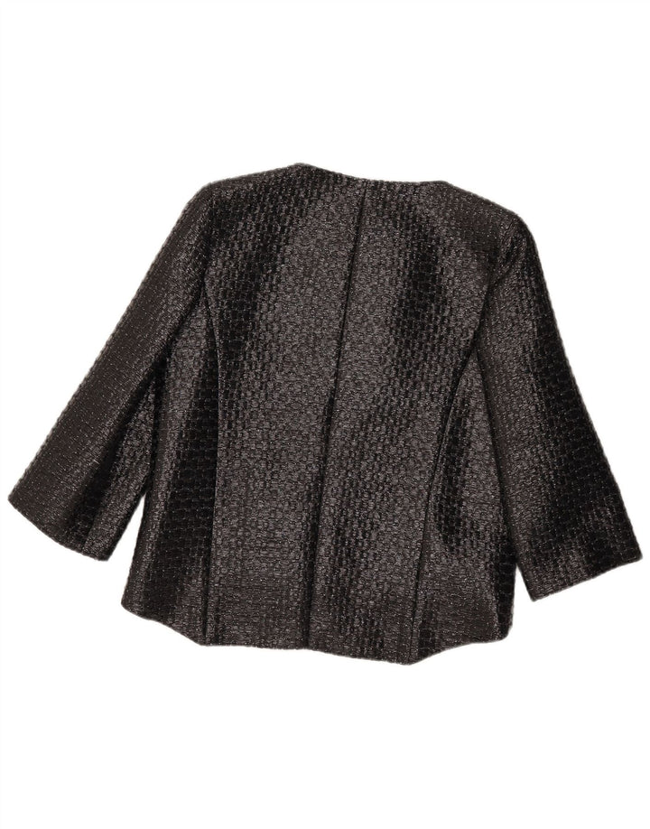 Vintage Damen 3/4 Ärmel Blazer Jacke UK 12 Medium Schwarz Geometrisch