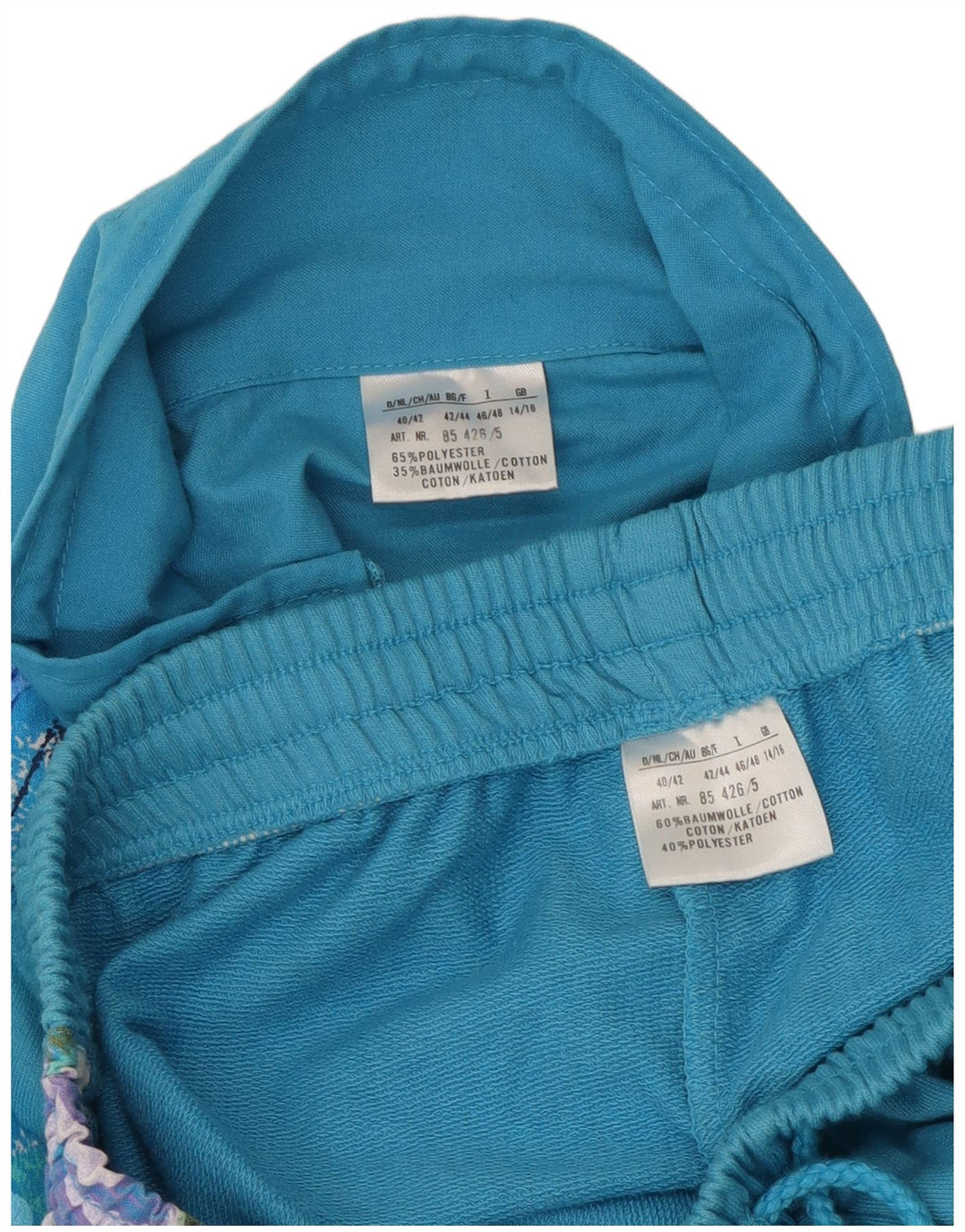 VINTAGE Damen-Trainingsanzug, UK 14/16, großes blaues Blumenmuster, Polyester