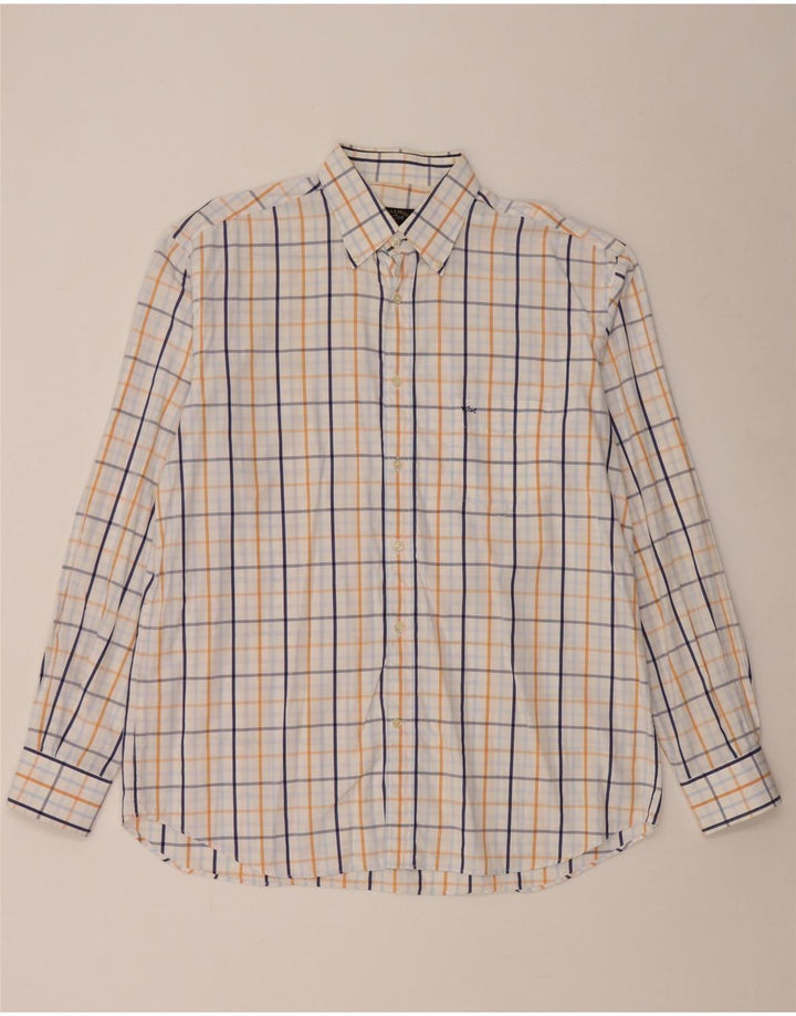 Paul & Shark Herrenhemd Größe 44 XL weiß karierte Baumwolle