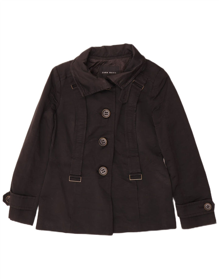 Zara Damen Kurzer Trenchcoat UK 14 Große schwarze Baumwolle
