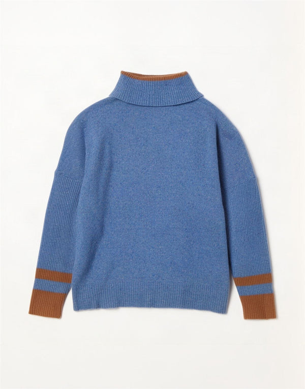 Jigsaw Damen-Pullover mit Rollkragen, UK 16, Größe L, blau, Colourblock-Wolle