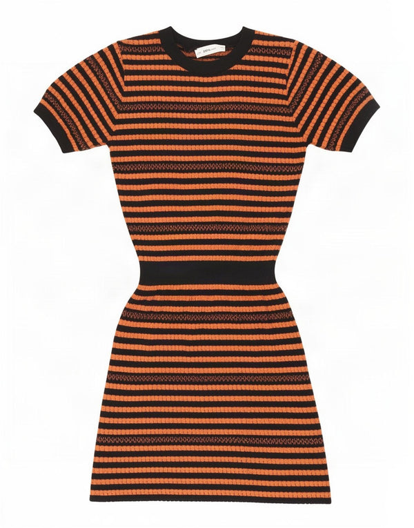 Zara Damen-Pulloverkleid mit kurzen Ärmeln, Gr. 10, klein, orange gestreift