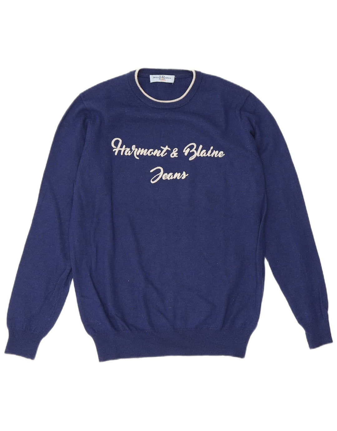 Harmont & Blaine Herren-Pullover mit grafischem Rundhalsausschnitt, mittleres Marineblau