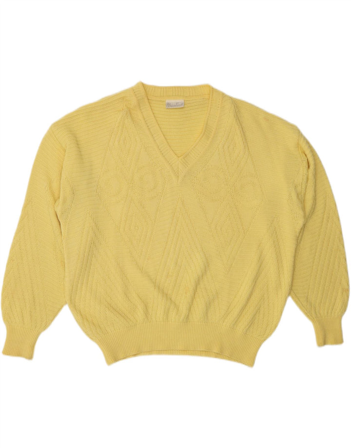 BRIAN SCOTT Herren-Pullover mit V-Ausschnitt, Größe 48, 2XL, Gelb Argyle/Diamant