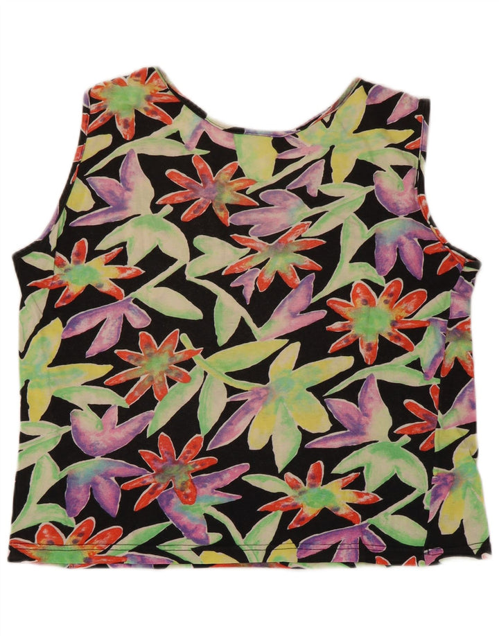 VINTAGE Damen Crop Vest Top UK 12 Mittelschwarz geblümt