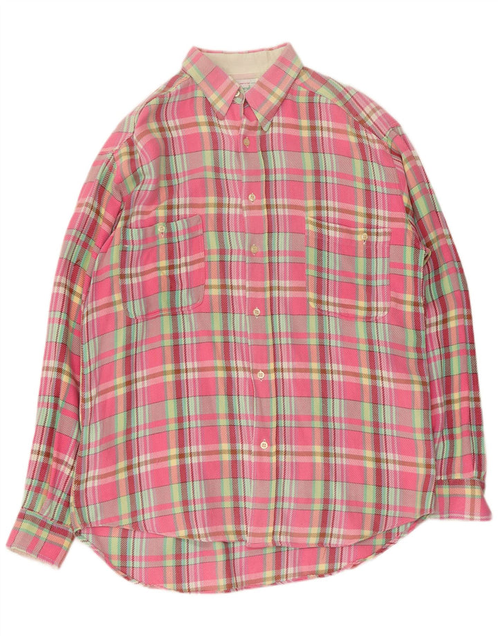 Benetton Herren-Flanellhemd, groß, rosa kariert, Baumwolle