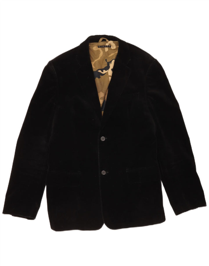 Sisley Herren-Blazer aus Samt mit 2 Knöpfen, IT 50, große schwarze Baumwolle