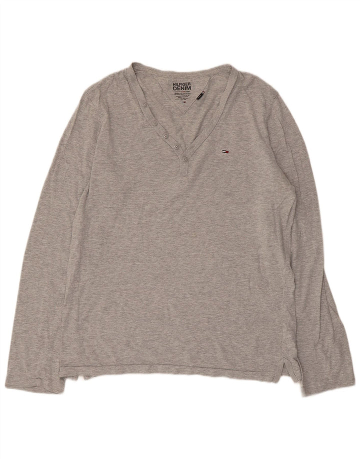 Tommy Hilfiger Damen Top Langarm UK 14 Mittelgraue Baumwolle
