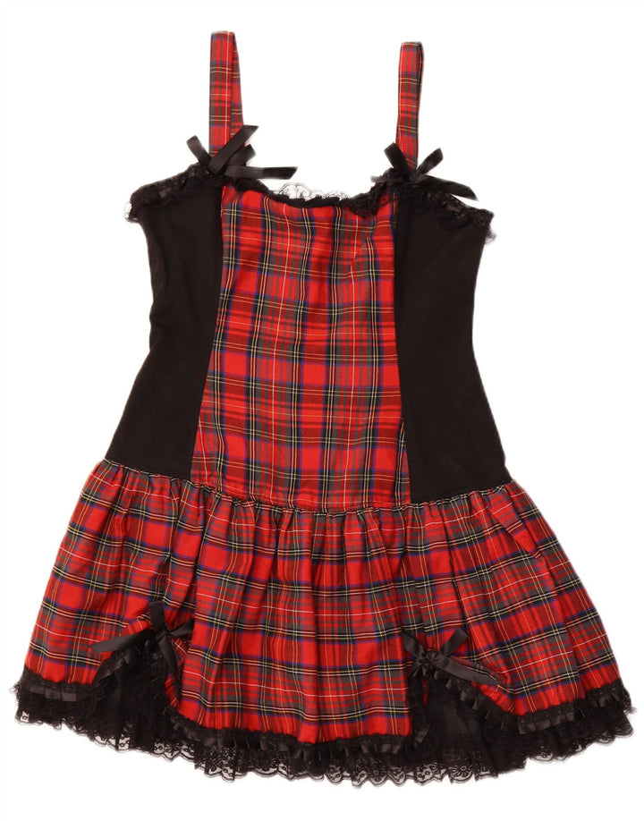 VINTAGE Damen Ärmelloses A-Linien-Kleid UK 16 Große rot karierte Baumwolle