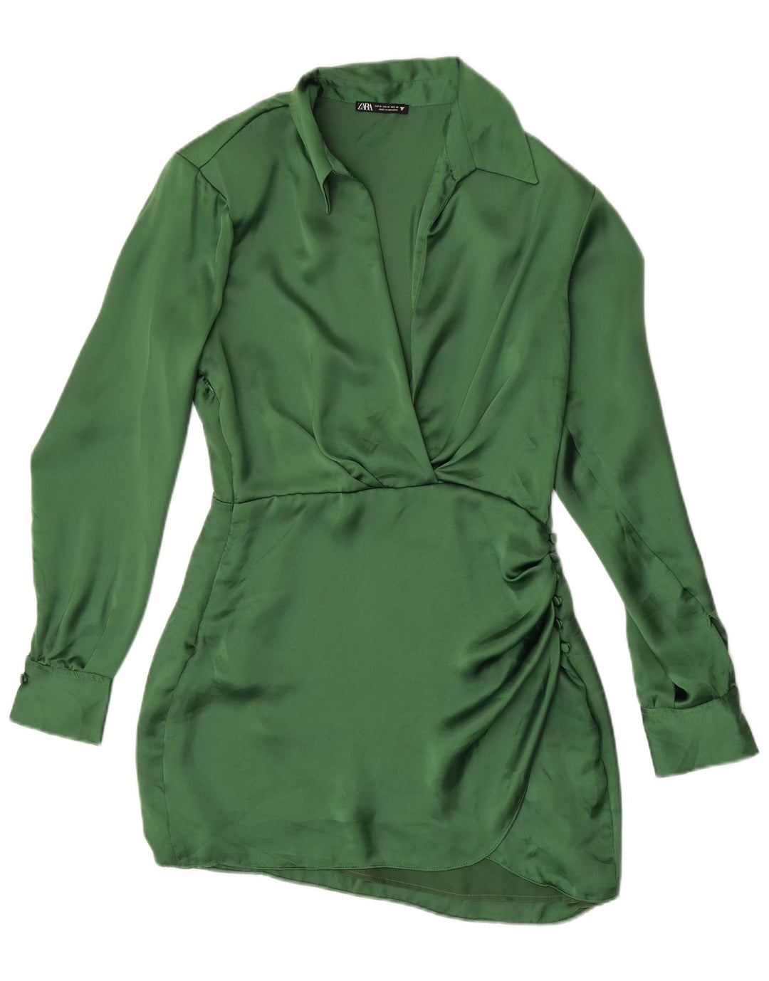 Zara Damen Langarm-Hemdkleid UK 12 Mittelgrünes Polyester