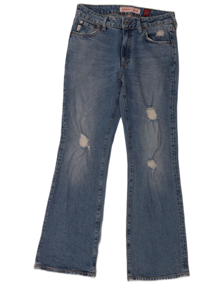 SUPERDRY Damen Distressed Bootcut Jeans W30 L30 Blaue Baumwolle