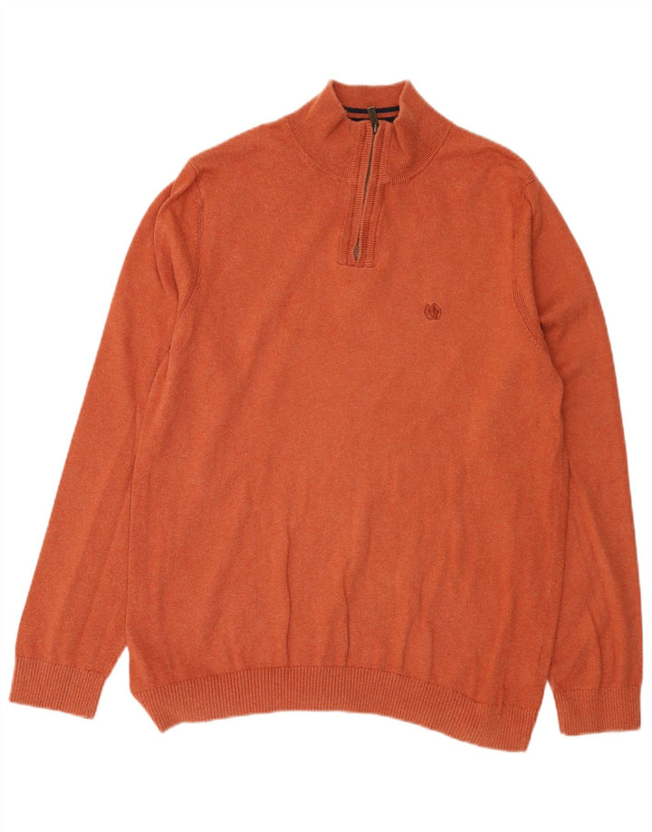 Fat Face Herren-Pullover mit Reißverschluss am Hals, große Baumwolle, Orange