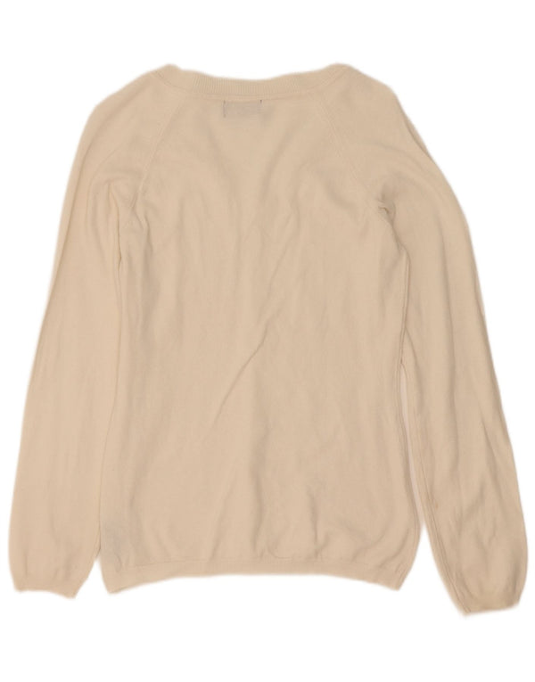 Fila Damen-Pullover mit V-Ausschnitt, Gr. 14, Größe L, cremefarbene Baumwolle