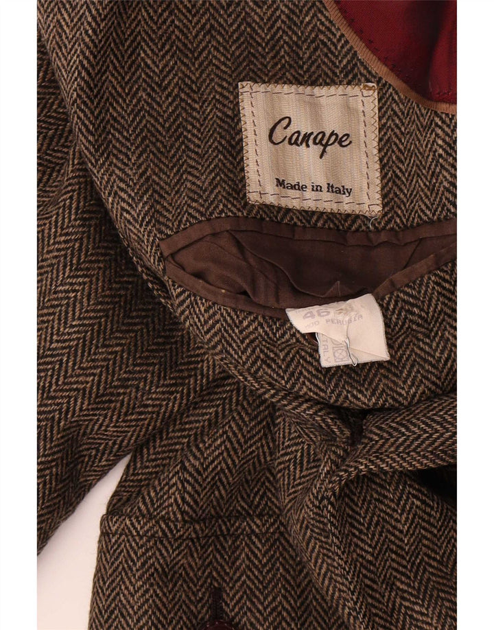 Vintage Herren 2-Knopf-Blazer-Jacke IT 46, kleine braune Wolle mit Fischgrätenmuster