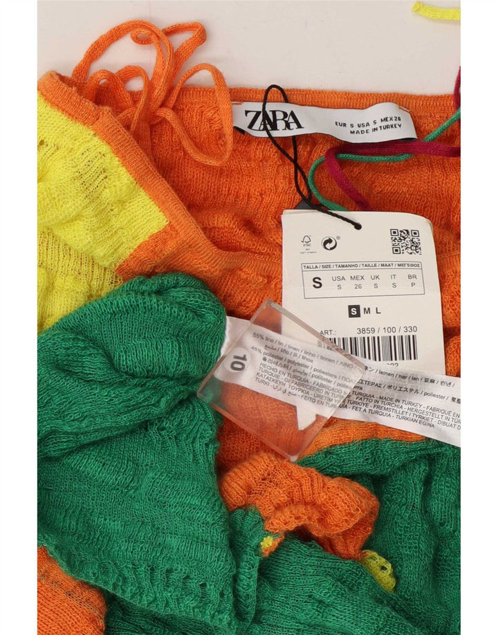 Zara Damen-Strick-Sommerkleid, UK 10, Größe S, mehrfarbig, Colourblock-Leinen